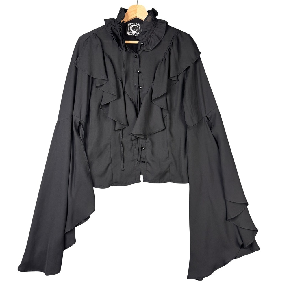 Killstar Morbid Morning Black Ruffle Bell Sleeve Gothic Blouse XL